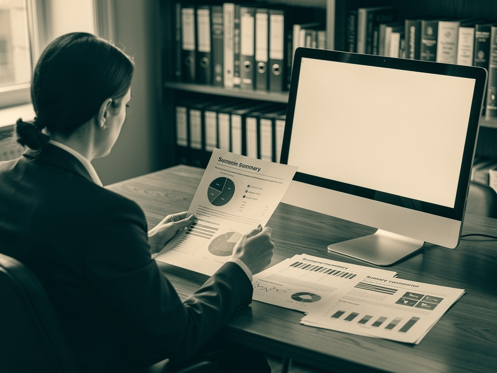 A placement coordinator reviewing program reports at a desk